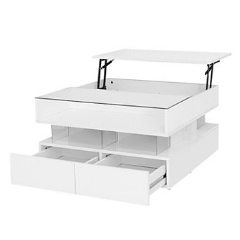 Merax Lift-Top Coffee Table with 2 Drawers, Modern Square Coffee Table