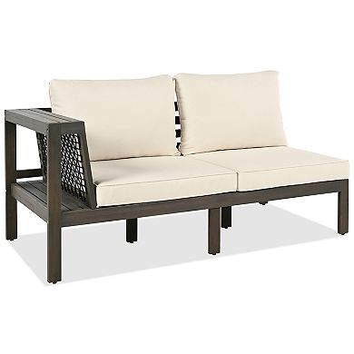 Merax 4 Pieces Outdoor Acacia Wood Sofa Set, L-Shaped Patio Furniture Sofa Set with Coffee Table