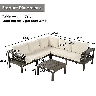 Merax 4 Pieces Outdoor Acacia Wood Sofa Set, L-Shaped Patio Furniture Sofa Set with Coffee Table
