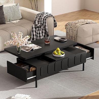 Merax Lift-Top Coffee Table with 2 Drawers, Modern Space Saving Center Table