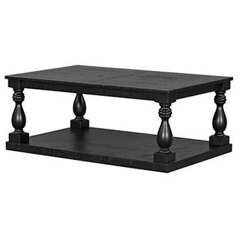 Merax Vintage Coffee Table Featuring Artistic Vase Column Legs and Luxurious Pine Veneer for Timeles