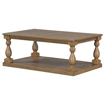 Merax Vintage Coffee Table Featuring Artistic Vase Column Legs and Luxurious Pine Veneer for Timeles