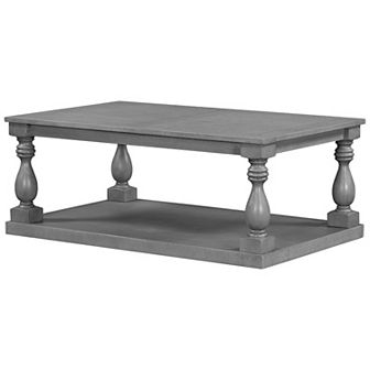 Merax Vintage Coffee Table Featuring Artistic Vase Column Legs and Luxurious Pine Veneer for Timeles