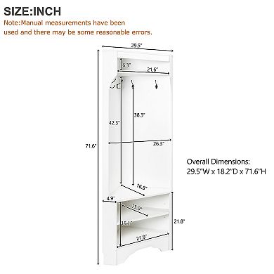 Merax Versatile Entryway Coat Rack, Minimalist Corner Hall Tree with Shoe Bench