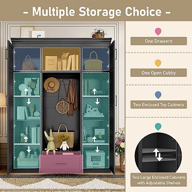 Merax 85.2''H Hall Tree with Bench and 3 Hooks, Modern Entryway Storage Organizer Cabinet