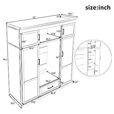 Merax 85.2''H Hall Tree with Bench and 3 Hooks, Modern Entryway Storage Organizer Cabinet