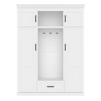 Merax 85.2''H Hall Tree with Bench and 3 Hooks, Modern Entryway Storage Organizer Cabinet