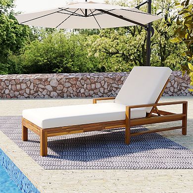 Merax Acacia Wood Adjustable Backrest Outdoor Lounge Chair