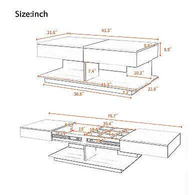 Merax 41.3''-76.7'' Extendable Coffee Table, Efficient Central Coffee Table