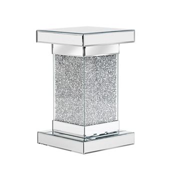 Merax 11.8'' Silver Square Mirrored End Table with LED lights, Modern Side Table