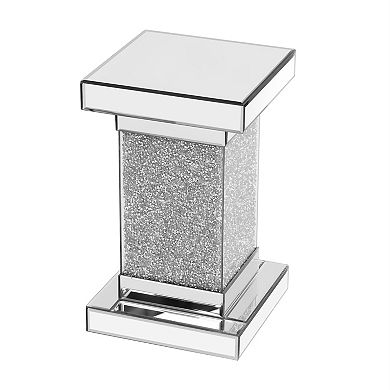 Merax 11.8'' Silver Square Mirrored End Table with LED lights, Modern Side Table