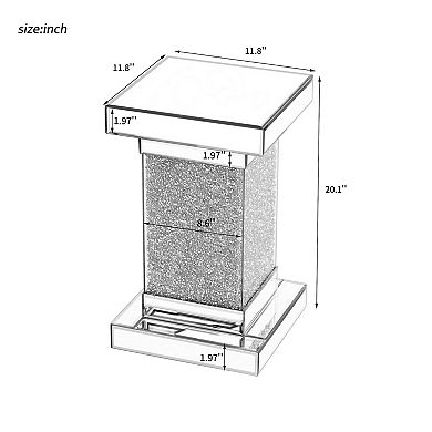Merax 11.8'' Silver Square Mirrored End Table with LED lights, Modern Side Table