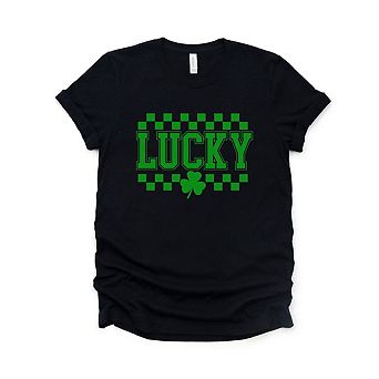 Checkered Lucky Shamrock Short Sleeve Graphic Tee