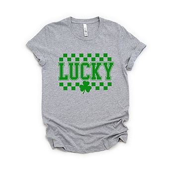 Checkered Lucky Shamrock Short Sleeve Graphic Tee
