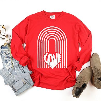 Simply Sage Market Rainbow Love Heart Distressed Garment Dyed Long Sleeve