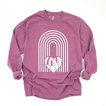 Simply Sage Market Rainbow Love Heart Distressed Garment Dyed Long Sleeve