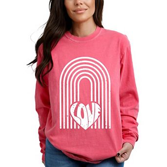 Simply Sage Market Rainbow Love Heart Distressed Garment Dyed Long Sleeve