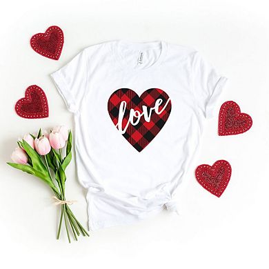 Buffalo Plaid Love Heart Short Sleeve Graphic Tee
