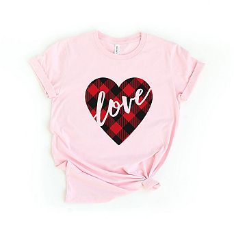 Buffalo Plaid Love Heart Short Sleeve Graphic Tee