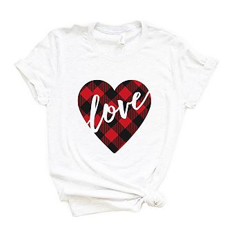 Buffalo Plaid Love Heart Short Sleeve Graphic Tee