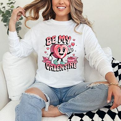 Be My Valentine Cartoon Garment Dyed Long Sleeve Tees