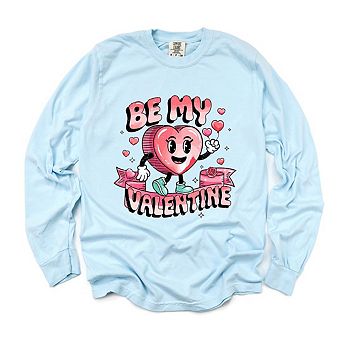 Be My Valentine Cartoon Garment Dyed Long Sleeve Tees