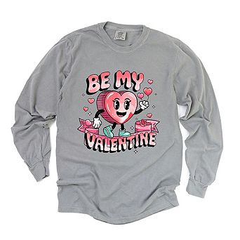 Be My Valentine Cartoon Garment Dyed Long Sleeve Tees