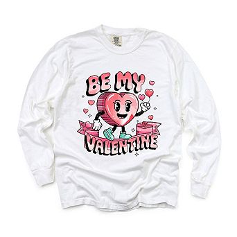 Be My Valentine Cartoon Garment Dyed Long Sleeve Tees