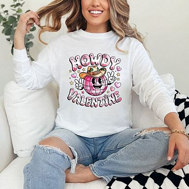 Howdy Valentine Disco Ball Garment Dyed Long Sleeve Tees
