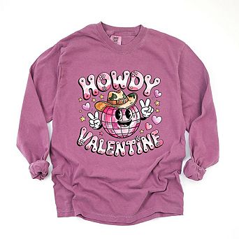 Howdy Valentine Disco Ball Garment Dyed Long Sleeve Tees