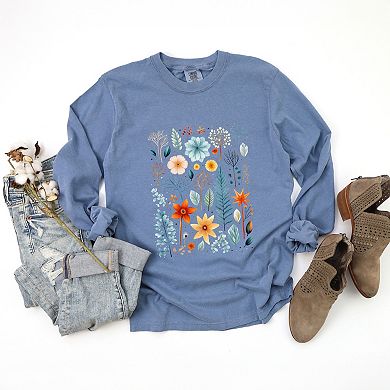 Winter Floral - Women's Garment Dyed Long Sleeve Graphic T-Shirt