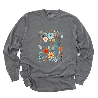 Winter Floral - Women's Garment Dyed Long Sleeve Graphic T-Shirt