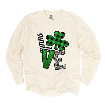 Love Shamrock Garment Dyed Long Sleeve Tees