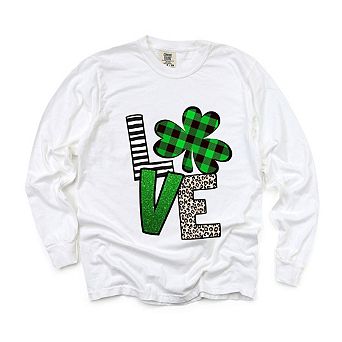 Love Shamrock Garment Dyed Long Sleeve Tees