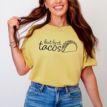 Simply Sage Market But First, Tacos Outline Garment Dyed Tee
