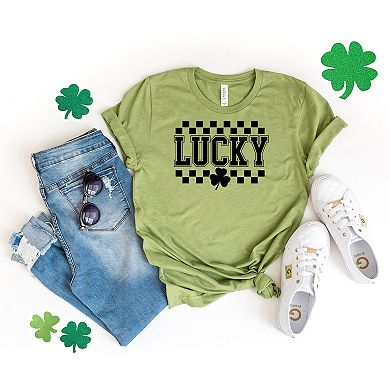Simply Sage Market Checkered Lucky Shamrock Short Sleeve Tee