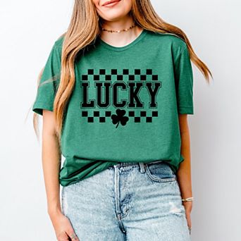 Simply Sage Market Checkered Lucky Shamrock Short Sleeve Tee
