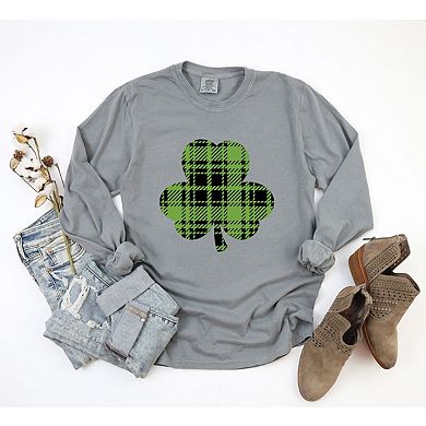 Buffalo Plaid Clover Garment Dyed Long Sleeve Tees