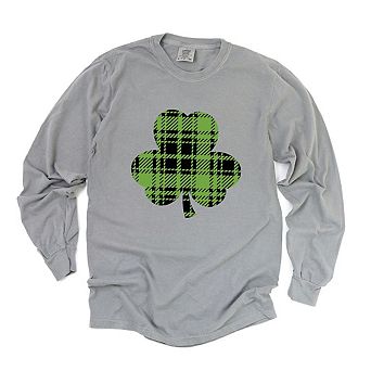 Buffalo Plaid Clover Garment Dyed Long Sleeve Tees