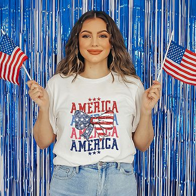 America Wave Stacked Coquette - Women's Short Sleeve Graphic T-Shirt