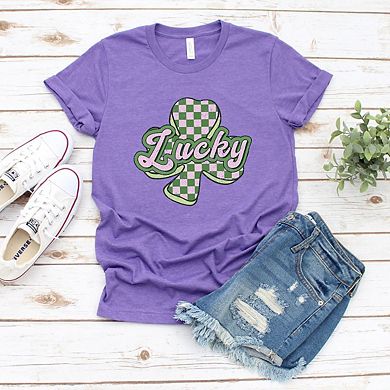 Lucky Checkered Grunge Short Sleeve Graphic Tee