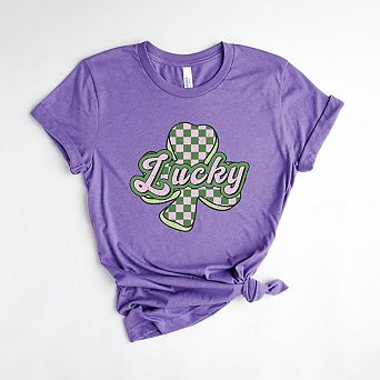 Lucky Checkered Grunge Short Sleeve Graphic Tee