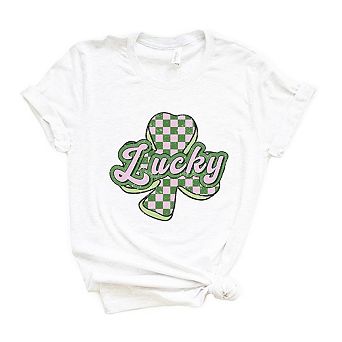 Lucky Checkered Grunge Short Sleeve Graphic Tee