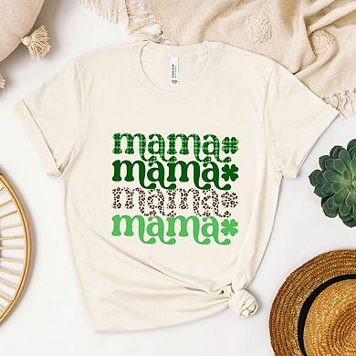 Lucky Mama Plaid and Leopard Stacked Short Sleeve Graphic Tee