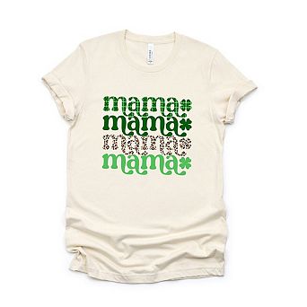 Lucky Mama Plaid and Leopard Stacked Short Sleeve Graphic Tee