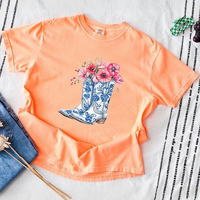 Simply Sage Market Cowboy Boots Floral Garment Dyed Tee