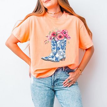 Simply Sage Market Cowboy Boots Floral Garment Dyed Tee