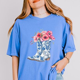 Simply Sage Market Cowboy Boots Floral Garment Dyed Tee