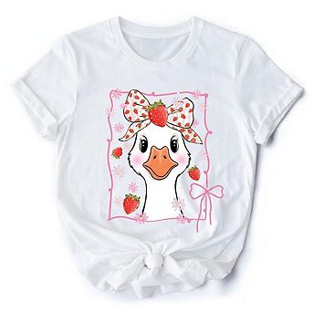 Coquette Goose with Strawberry Bow T-Shirt, Navy, Cute Tee