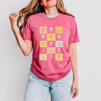 Simply Sage Market Checkered Floral Chart Short Sleeve Tee